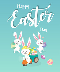 Fototapeta na wymiar Happy easter day with white Easter rabbit.