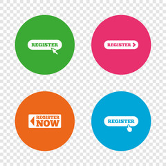 Register with hand pointer icon. Mouse cursor.