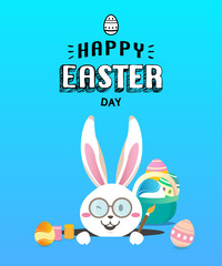 Happy easter day with white Easter rabbit.