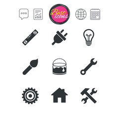 Repair, construction icons. Hammer, wrench tool.