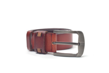 Brown leather belt on a white background.