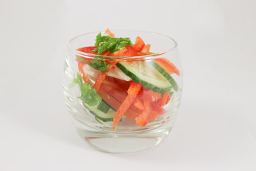 Mix of cucumber, sweet pepper, tomato and ham