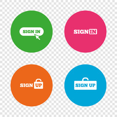 Sign in icons. Login with arrow, hand pointer.