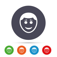 Smile face icon. Smiley with hairstyle symbol.