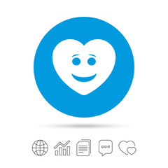 Smile heart face icon. Smiley symbol.