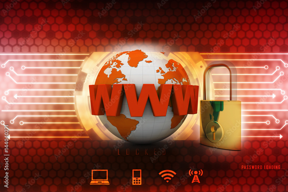 Poster 3d rendering padlock with www