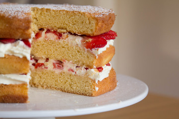 Victoria Sponge Cake with Whipped Cream and Strawberry