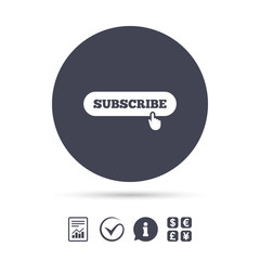 Subscribe with hand pointer icon. Membership.