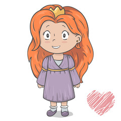 vector illustration of happy little princess isolated on white background. children's illustration.game character design.