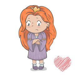 vector illustration of sad little princess isolated on white background. children's illustration.game character design.