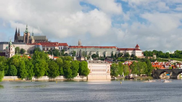 Zooming timelapse of Prague in a cloudy summer day