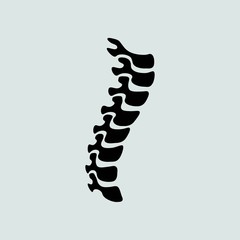Vector human spine isolated silhouette illustration. Spine pain medical center, clinic, institute, rehabilitation, diagnostic, surgery logo element. Spinal icon symbol design. Concept of scoliosis