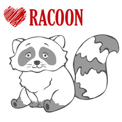 sketch of the cute cartoon raccoon isolated on white background. animal sketch. outline vector illustration. perfect print for t-shirts, bags, shoppers, apparel.Children's illustration.