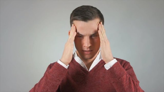 Headache. Man and problems. Stress.