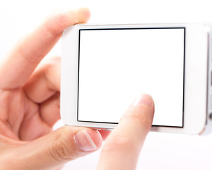 Hand and Smartphone on White Background