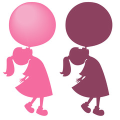 Silhouette of Little girl blowing bubble from chewing gum isolated on white.vector illustration