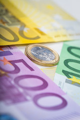 Closeup of banknotes and coins