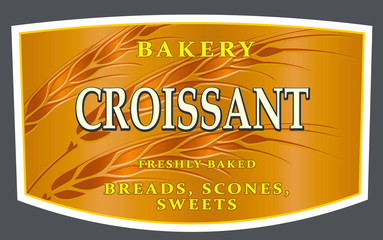 Bakery banner, decorative element with gold ripe wheat ears on rich brown background.