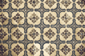 Portuguese azulejo tiles. Blue and white Abstract colorful wall background  - Lisbon, Portugal December 26, 2016