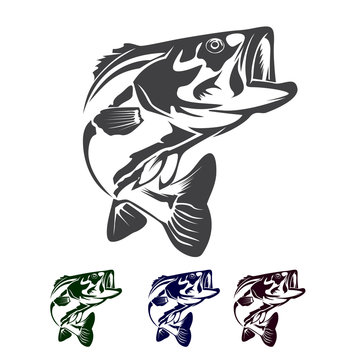 Fishing svg design with a bass fish and crossed fishing hooks