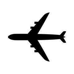 Fototapeta na wymiar Airplane top view icon. Aircraft, passenger plane with four jet engines. Vector Illustration