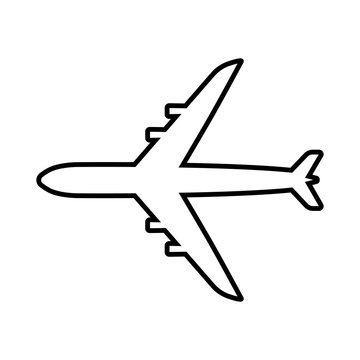 Airplane Top View Line Icon. Aircraft, Passenger Plane With Four Jet Engines. Vector Illustration