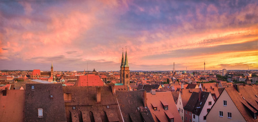 Nürnberg city panorama at sunset, Bavaria, Germany