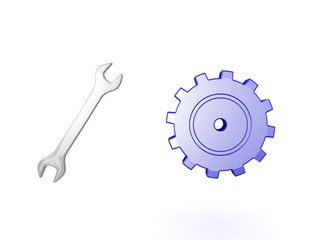 3D Illustration of wrench and gear.