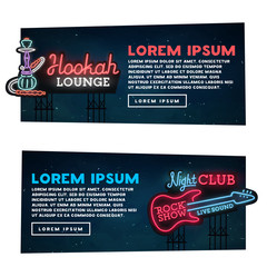 Web banner. Hookah lounge and Rock show road sing. City sign neon, bright signboard, light banner. 