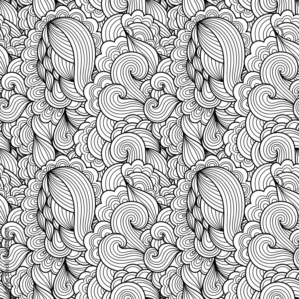 Poster tracery seamless wavy calming pattern. mehndi design. ethnic colorful doodle texture. curved doodlin