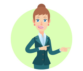 Businesswoman showing something beside of her