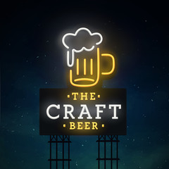 Beer road sing. City sign neon. Logo, emblem. Beer neon sign, bright signboard, light banner. 