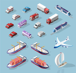 Collection of Realistic Isometric High Quality City Element for Map. Vehicles