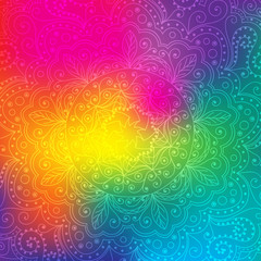 Fototapeta na wymiar Beautiful mandala lace vector rainbow background. Ethnic round ornament. EPS 10.