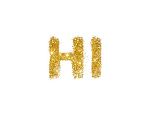 Word Hi of golden glitter on white background.