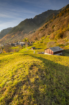 Soglio in the sunset (Bregaglia valley, Grisons, Swiss alps)