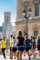 Paris Marathon 2017 runners at rue de Rivoli in Paris