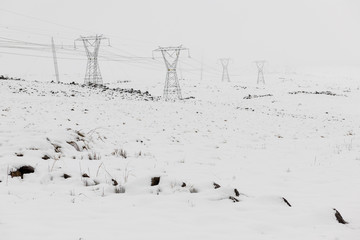 Power lines in snow. KwaZulu Natal. South Africa