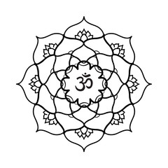 Om symbol with hand drawn mandala.