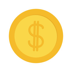 Gold coin money with dollar sign symbol. Cash business icon. Wealth concept. Flat design. Isolated. White background.