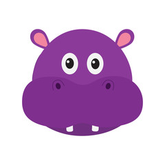 Hippopotamus head face. Cute cartoon character hippo with tooth. Violet behemoth river-horse icon. Baby animal collection. Education card for kids. Flat design. White background. Isolated.