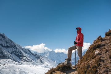 Trekker in Khumbu valley on a way to Everest Base camp