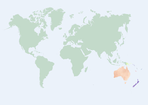 WORLD MAP WITH COUNTRIES OF OCEANIA