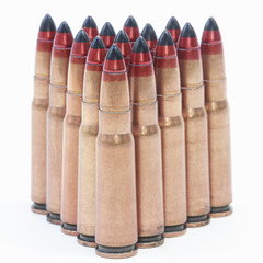 group of bullet rifle on white background.Choose a focal point front ammunition set