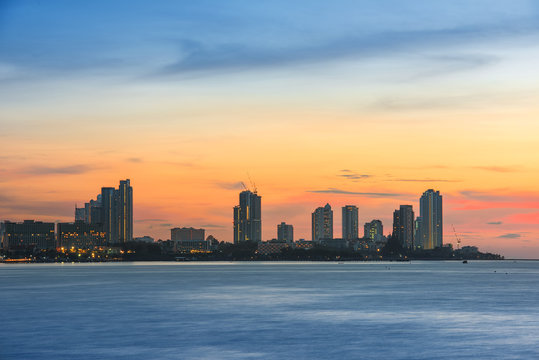 Pattay city, Thailand at sunset scenery in background