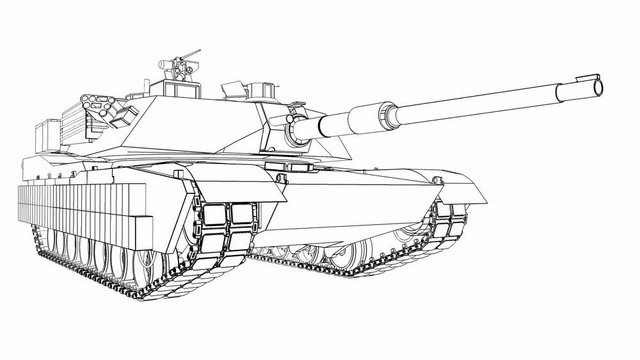 Modern American tank. Three-dimensional illustration of the contour lines.