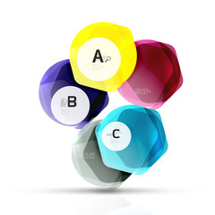 Glass color hexagons. Glossy plastic hexagon design with text