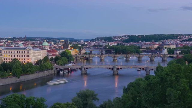 Zoom in timelapse of evening Prague