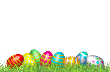 Easter eggs in green grass. Happy easter vector Illustration background 