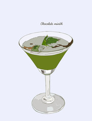 chocolate mint cocktail Drinks. Hand drawn cocktail .